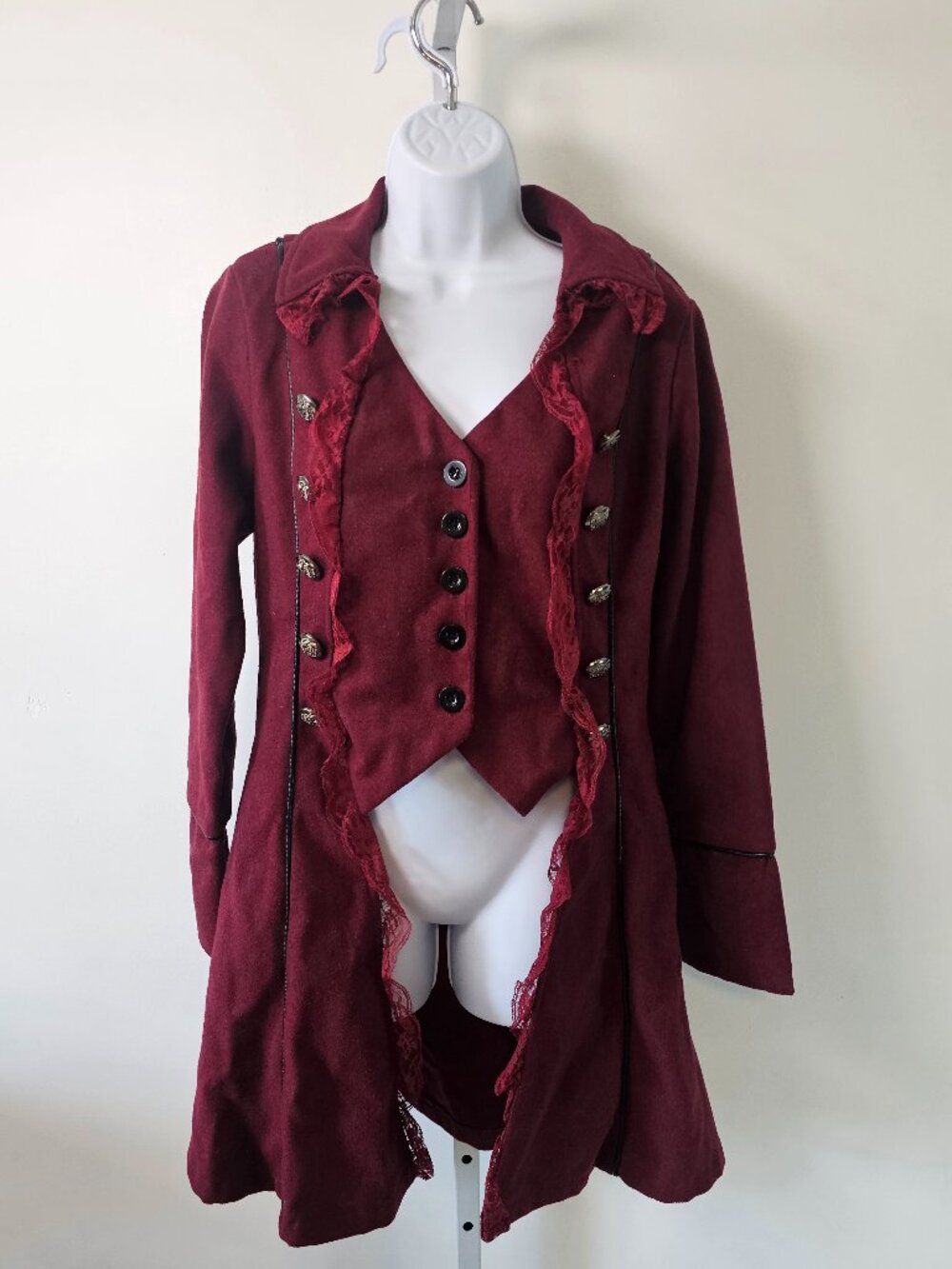 Love Kiss Jacket Burgundy Steam Punk Gothic Romantic Equestrian Boho XL